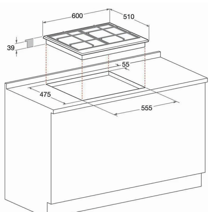 ARISTON Plaque à Gaz (60cm) Inox 4 Feux