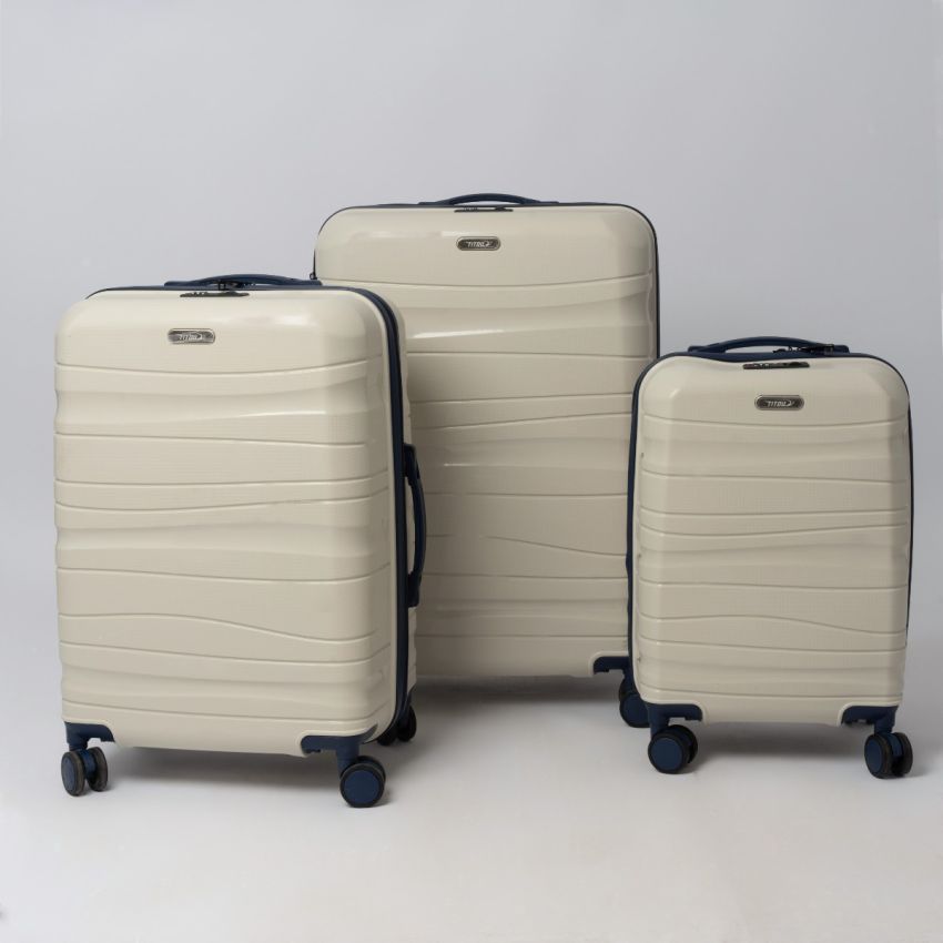 Valise TITOU Incassable Polypropylene | Modèle 30KG - Beige/Bleu 