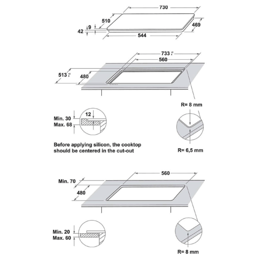 ARISTON Plaque à Gaz AGS 72S BK HOB AI