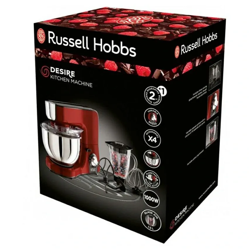 Robot Pétrin RUSSELL HOBBS  5 Litres | 1000 W  - 3 accessoires  -  10 vitesses  - Rouge 