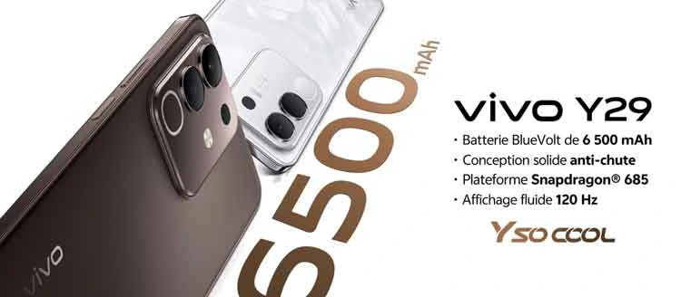 Smartphone VIVO Y29 Blanc 16Go RAM 256Go Prix Tunisie